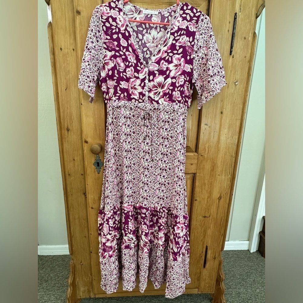 R Vivimos Dress Purple Tiered Floral Cottagecore Rimantic Feminine Size Small - Picture 7 of 11